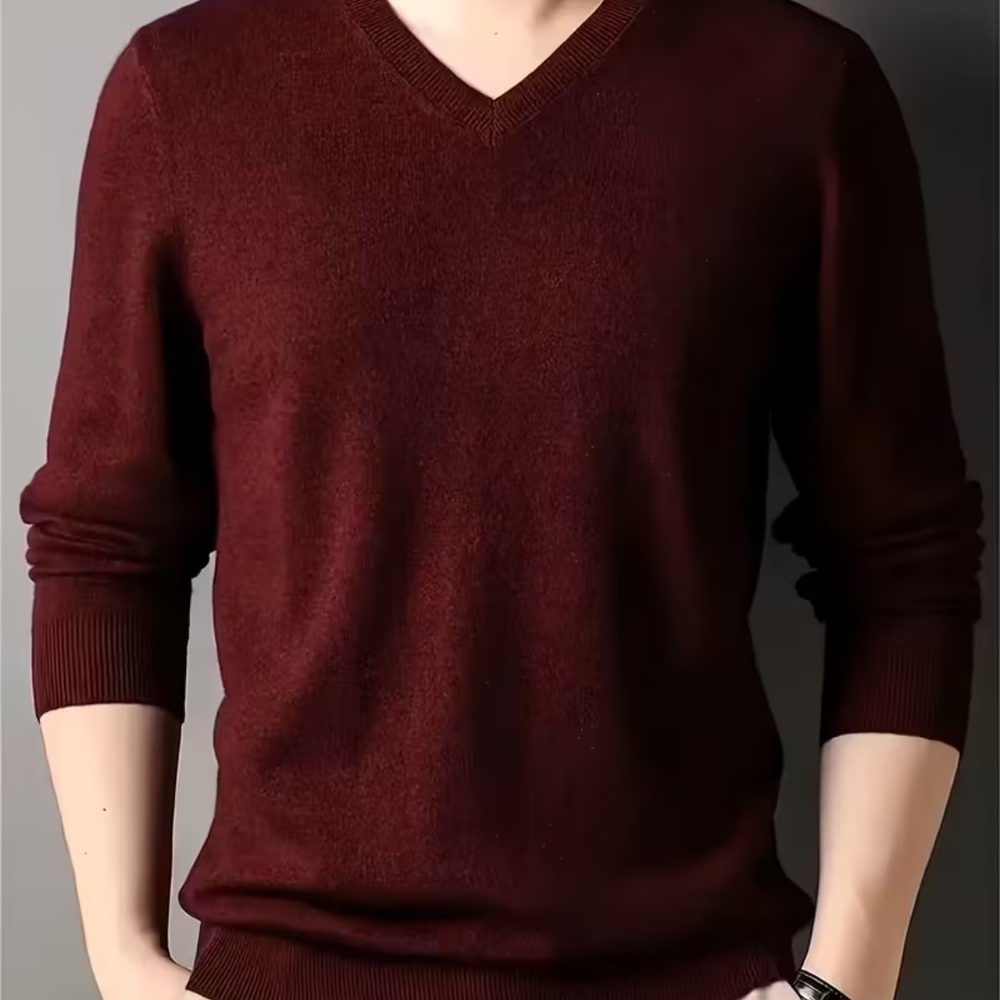 Men's V-Neck Burgundy Sweater